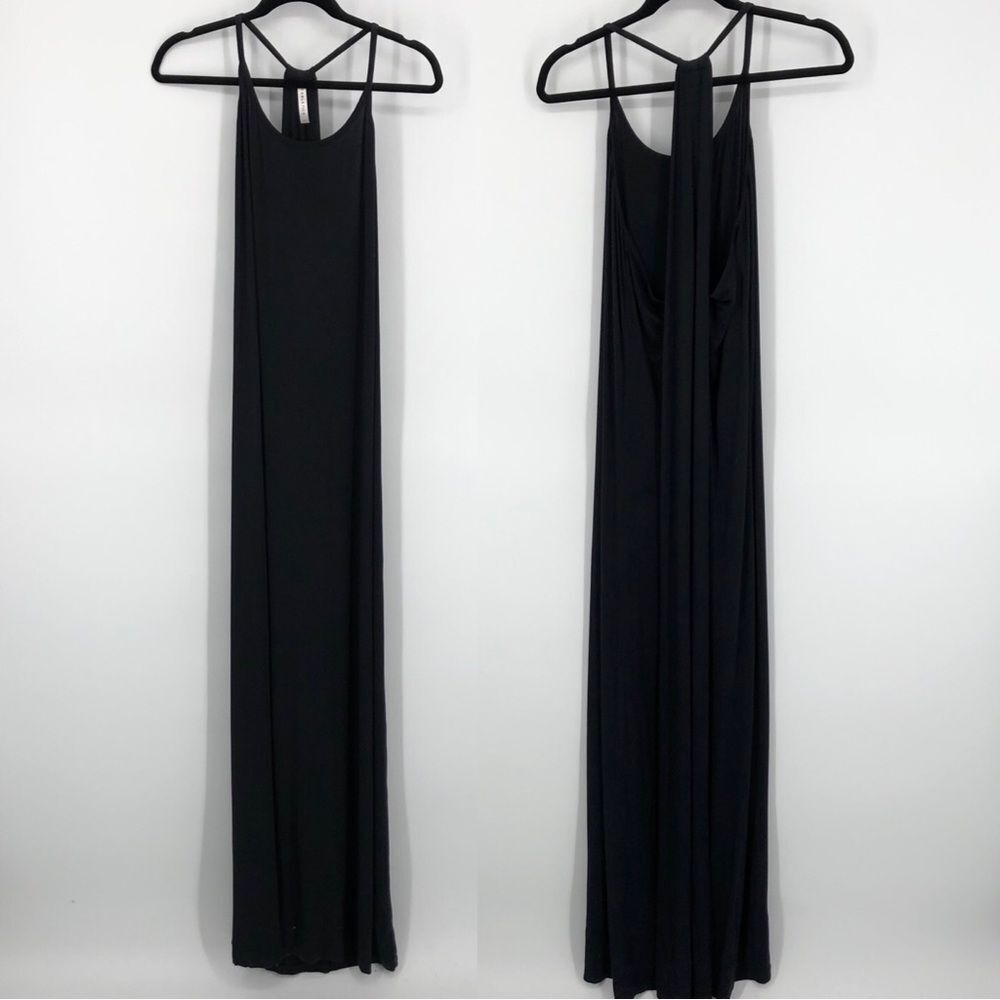 Fabletics‎ Maxi Dress Womens 1X Black Strappy Long Stretchy Soft Comfy Fitted